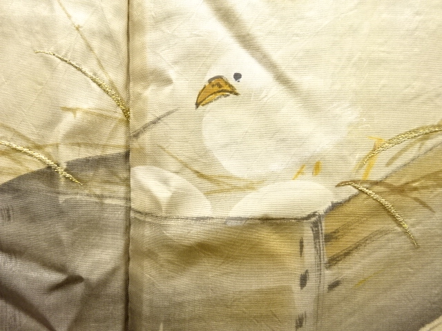 JAPANESE KIMONO / ANTIQUE MENS HAORI / TSUMUGI / EMBROIDERY / BIRD (lining)